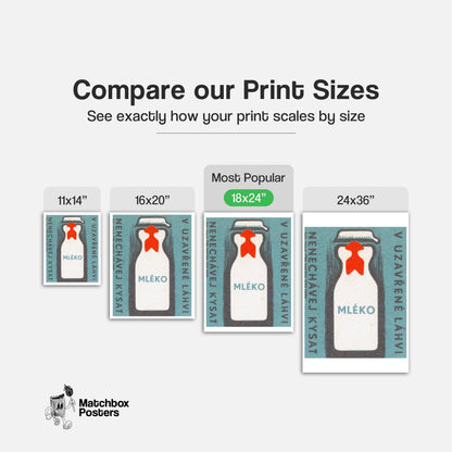 Milk Bottle - vintage matchbox label print - gallery wall preview