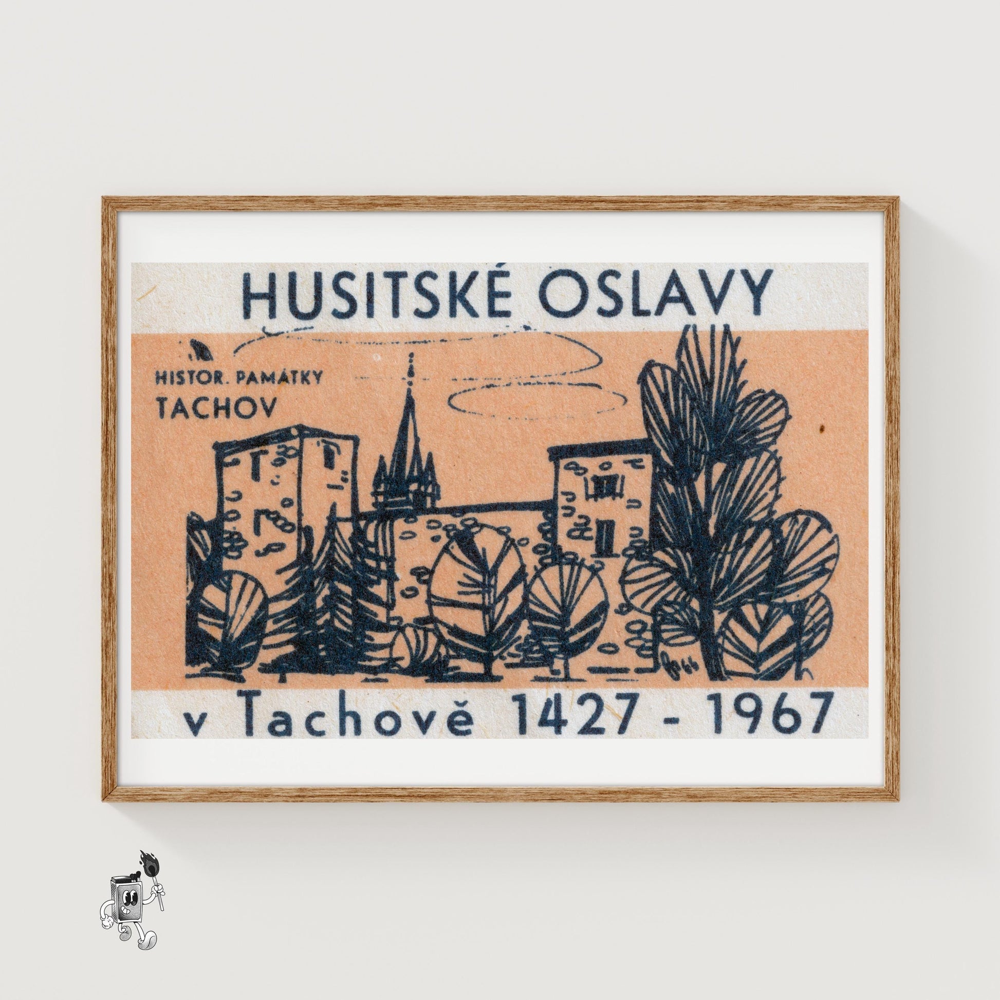 Stone Building - vintage matchbox label print