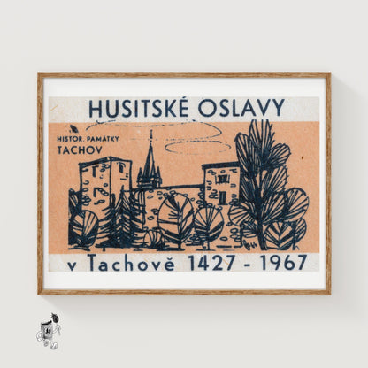 Stone Building - vintage matchbox label print