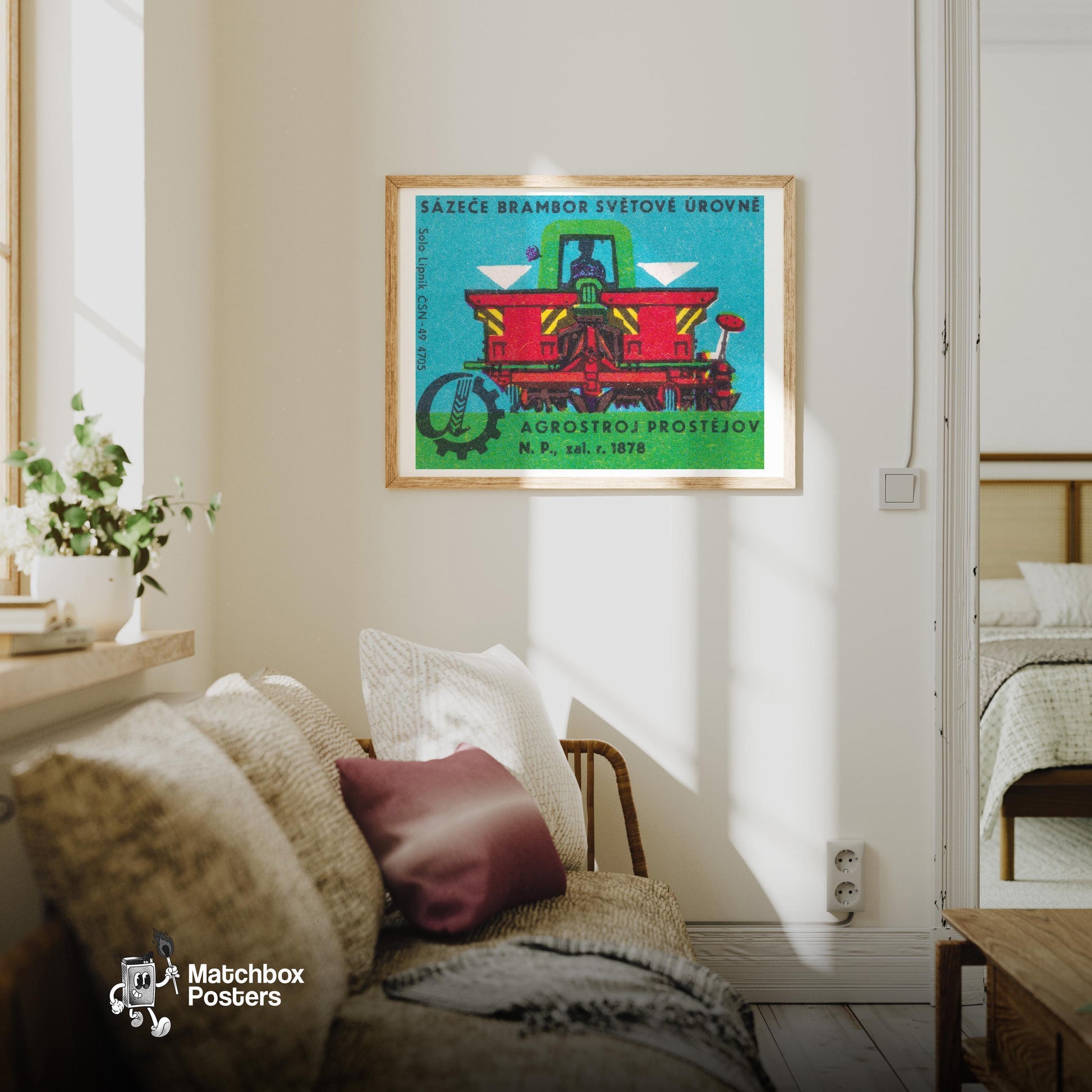 World Class Potato Planters - vintage matchbox label print - living room mockup