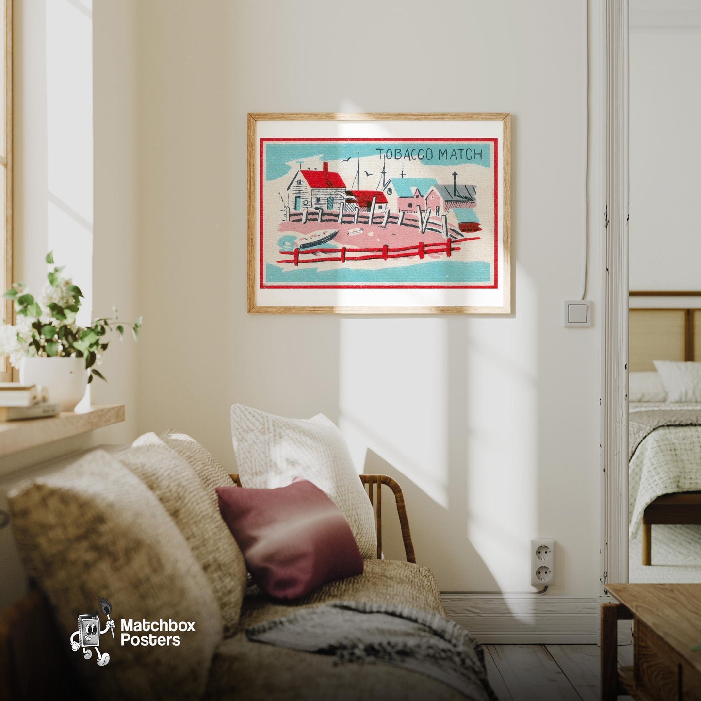 Seaside Tobacco Match - vintage matchbox label print - living room mockup