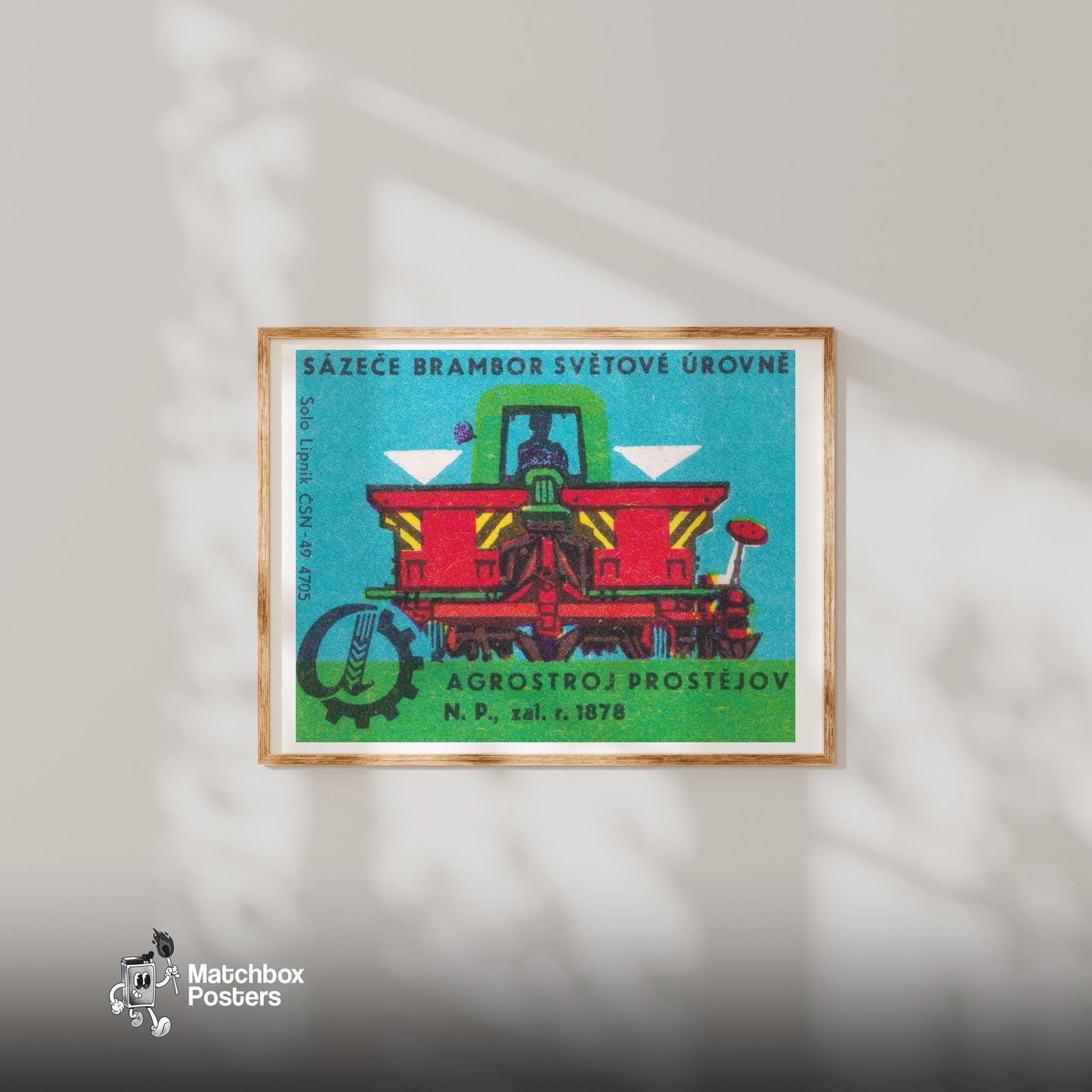 World Class Potato Planters - vintage matchbox label print - bedroom mockup