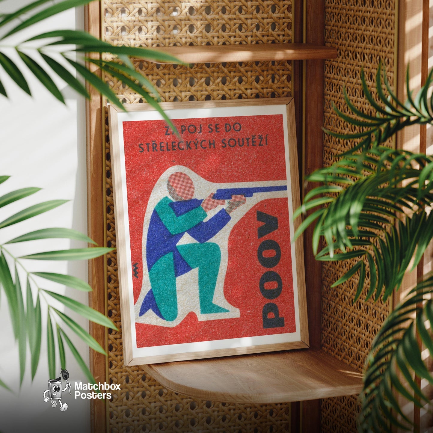 Kneeling Shooter - vintage matchbox label print - office wall