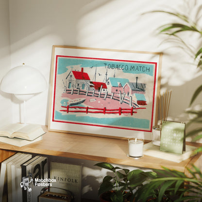 Seaside Tobacco Match - vintage matchbox label print - office wall