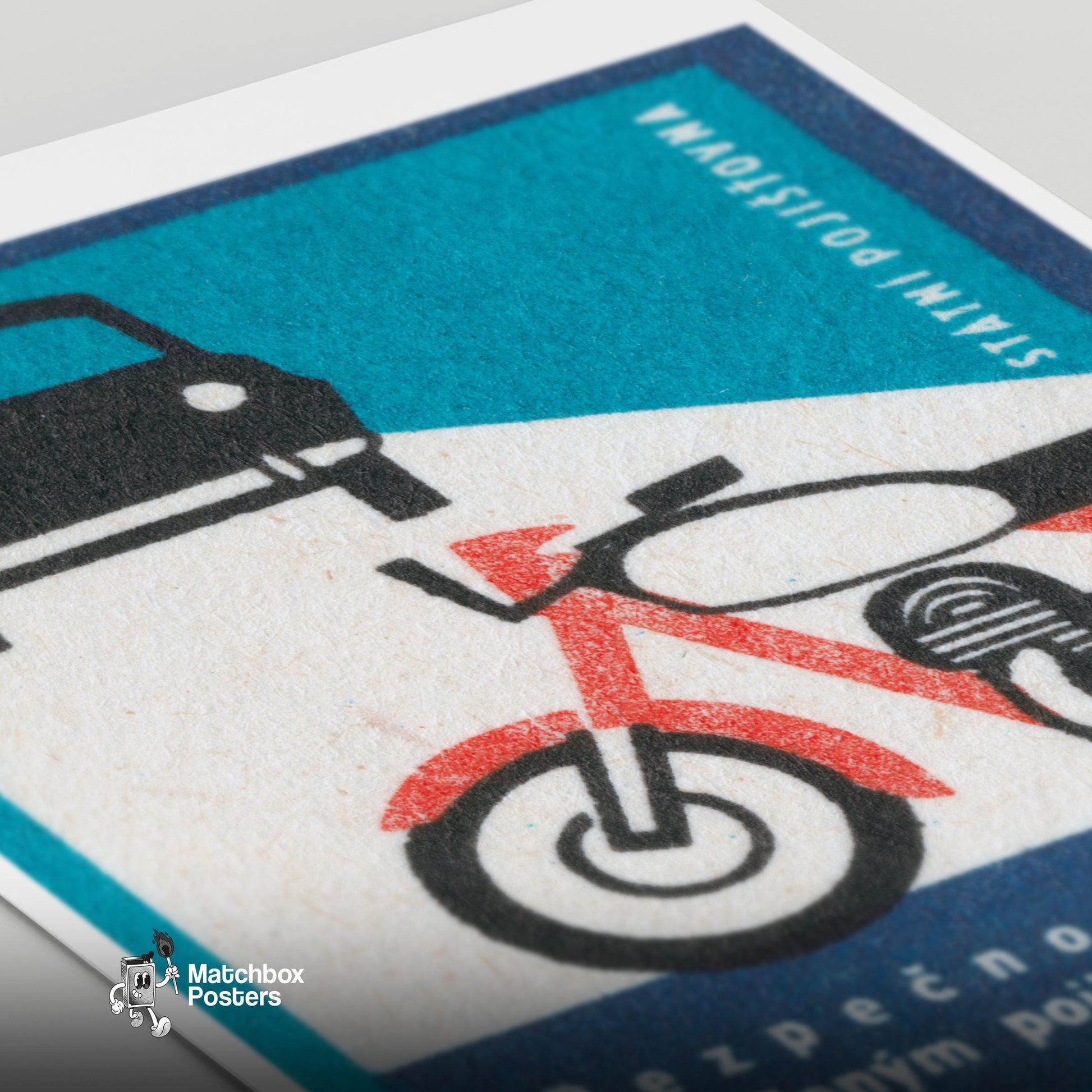 Motorcycle and Car - vintage matchbox label print - close-up detail