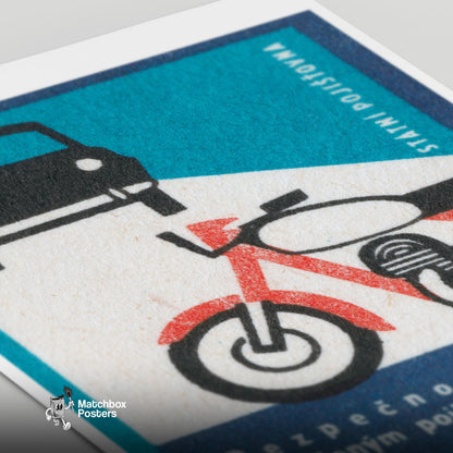 Motorcycle and Car - vintage matchbox label print - close-up detail