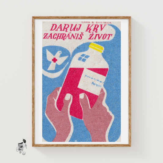 Blood Donation - vintage matchbox label print