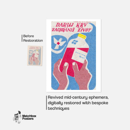 Blood Donation - vintage matchbox label print - framed wall art preview