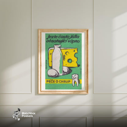 Eggs, Milk and Cheese - vintage matchbox label print - bedroom mockup
