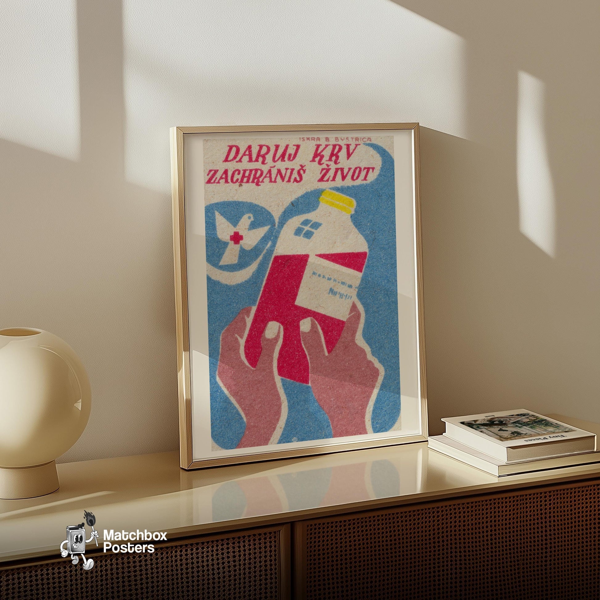 Blood Donation - vintage matchbox label print - size comparison