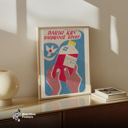 Blood Donation - vintage matchbox label print - size comparison