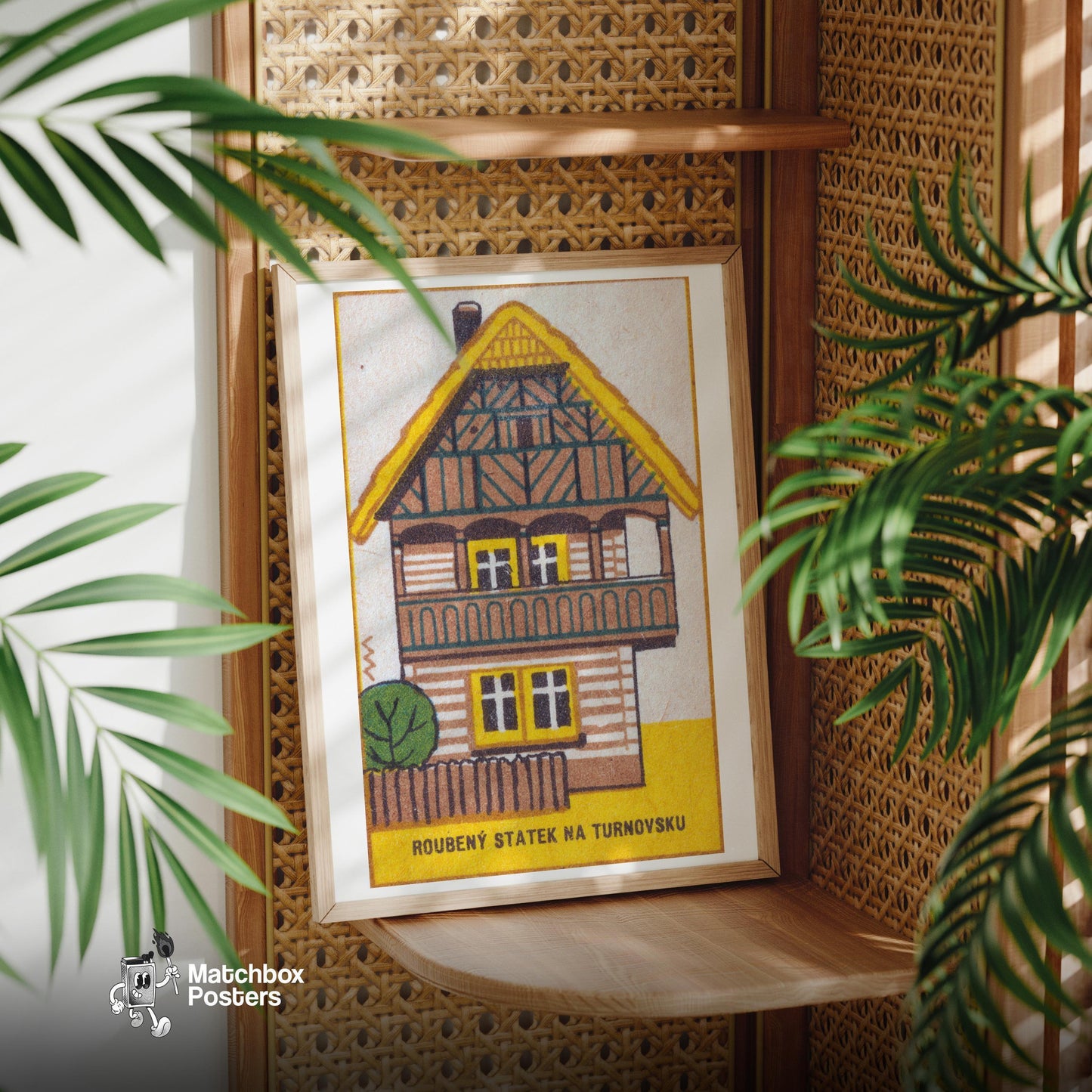 Log Farmhouse - vintage matchbox label print - office wall