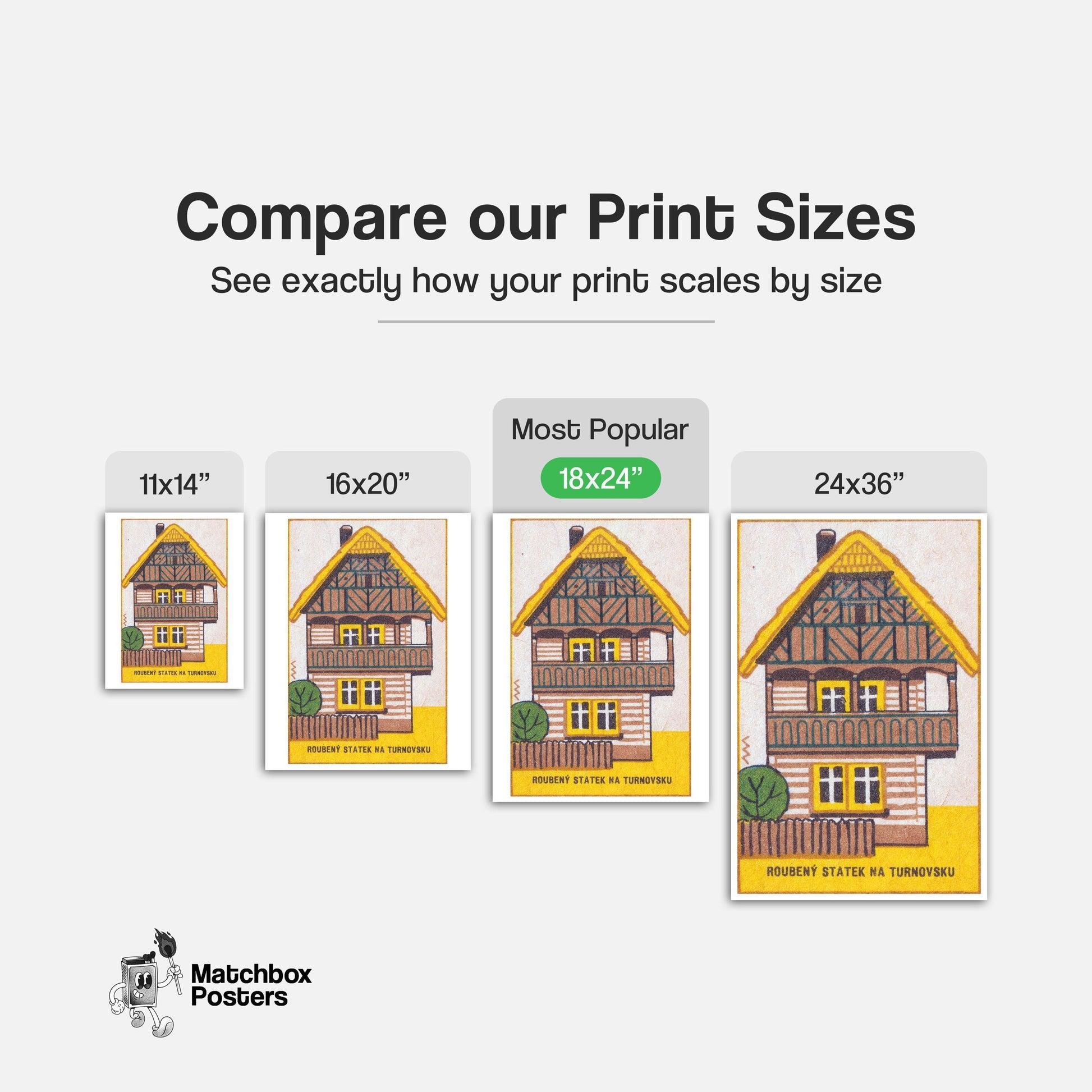 Log Farmhouse - vintage matchbox label print - gallery wall preview