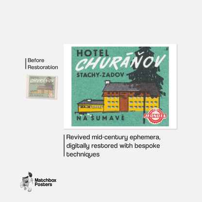 Hotel Churanov - vintage matchbox label print - framed wall art preview