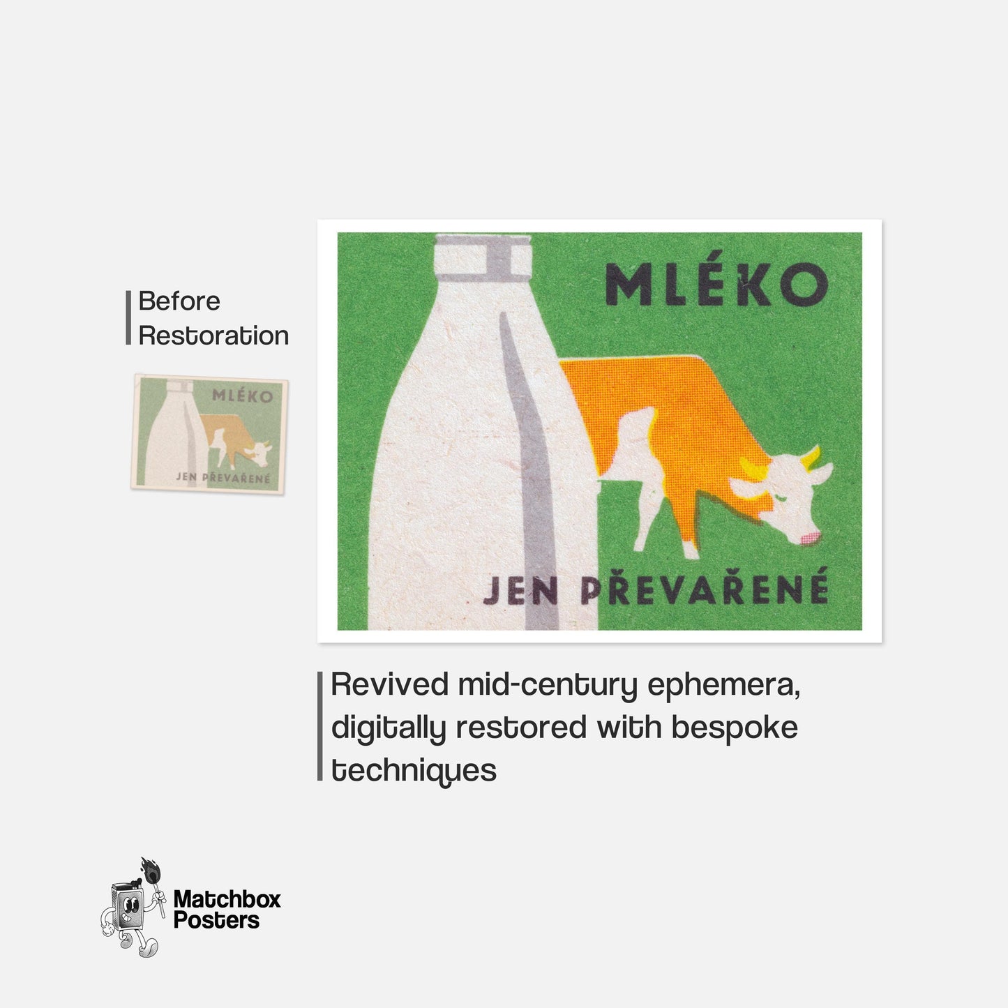 Milk Cow - vintage matchbox label print - framed wall art preview
