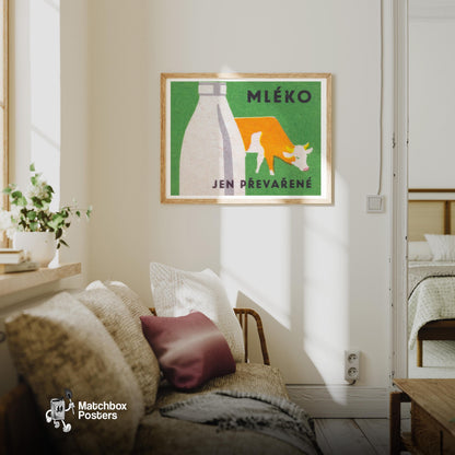 Milk Cow - vintage matchbox label print - living room mockup