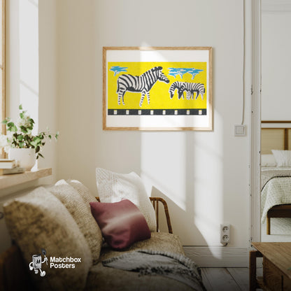 Zebras: Vintage - vintage matchbox label print - living room mockup