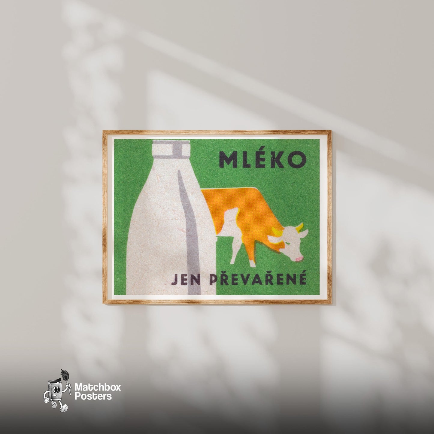 Milk Cow - vintage matchbox label print - bedroom mockup