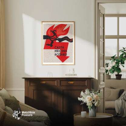 The Cause of Fire - vintage matchbox label print - living room mockup