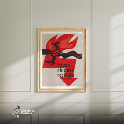 The Cause of Fire - vintage matchbox label print - bedroom mockup