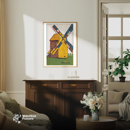 Windmill - vintage matchbox label print - living room mockup