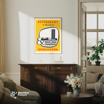 Modern Building - vintage matchbox label print - living room mockup