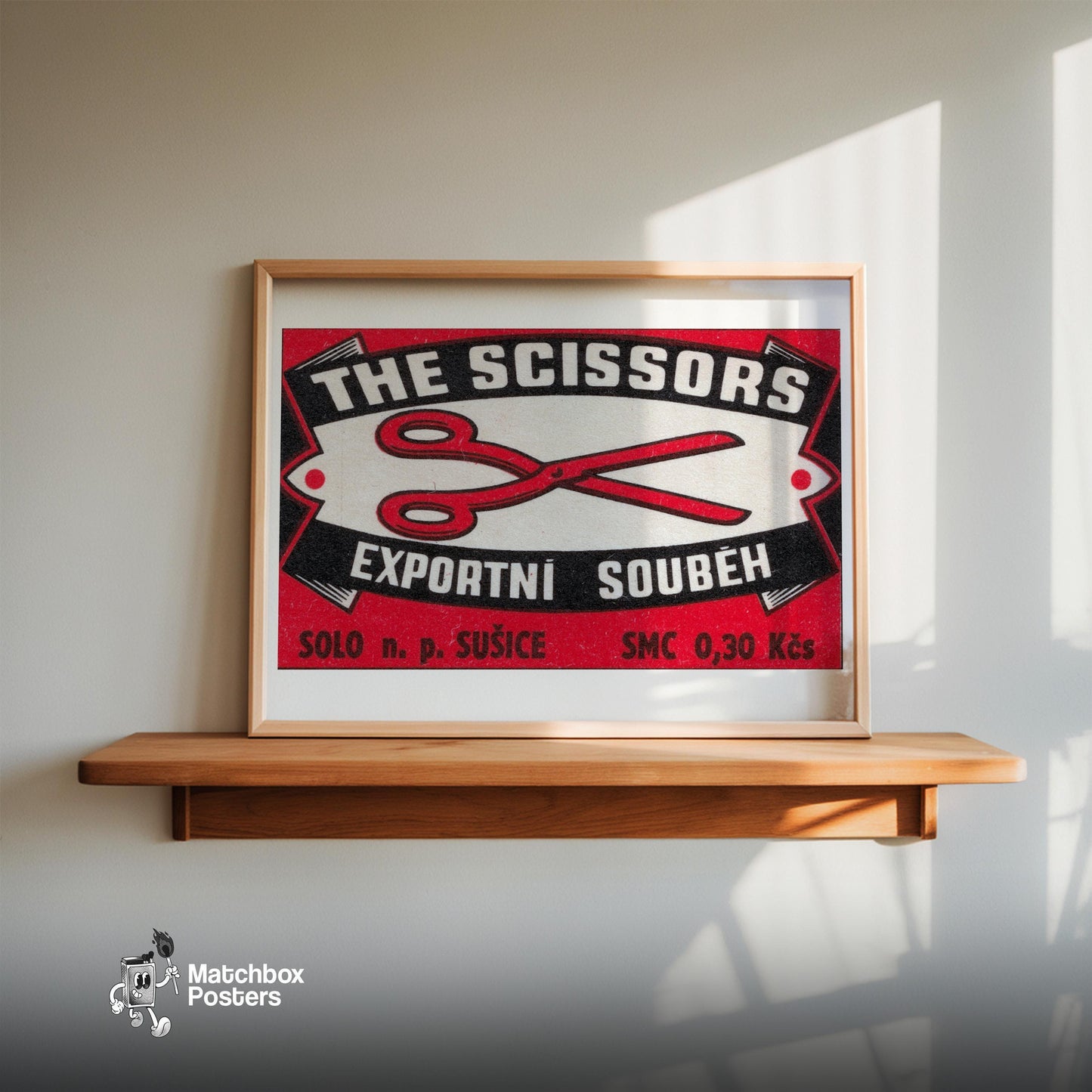 Red Scissors Illustration - vintage matchbox label print - size comparison