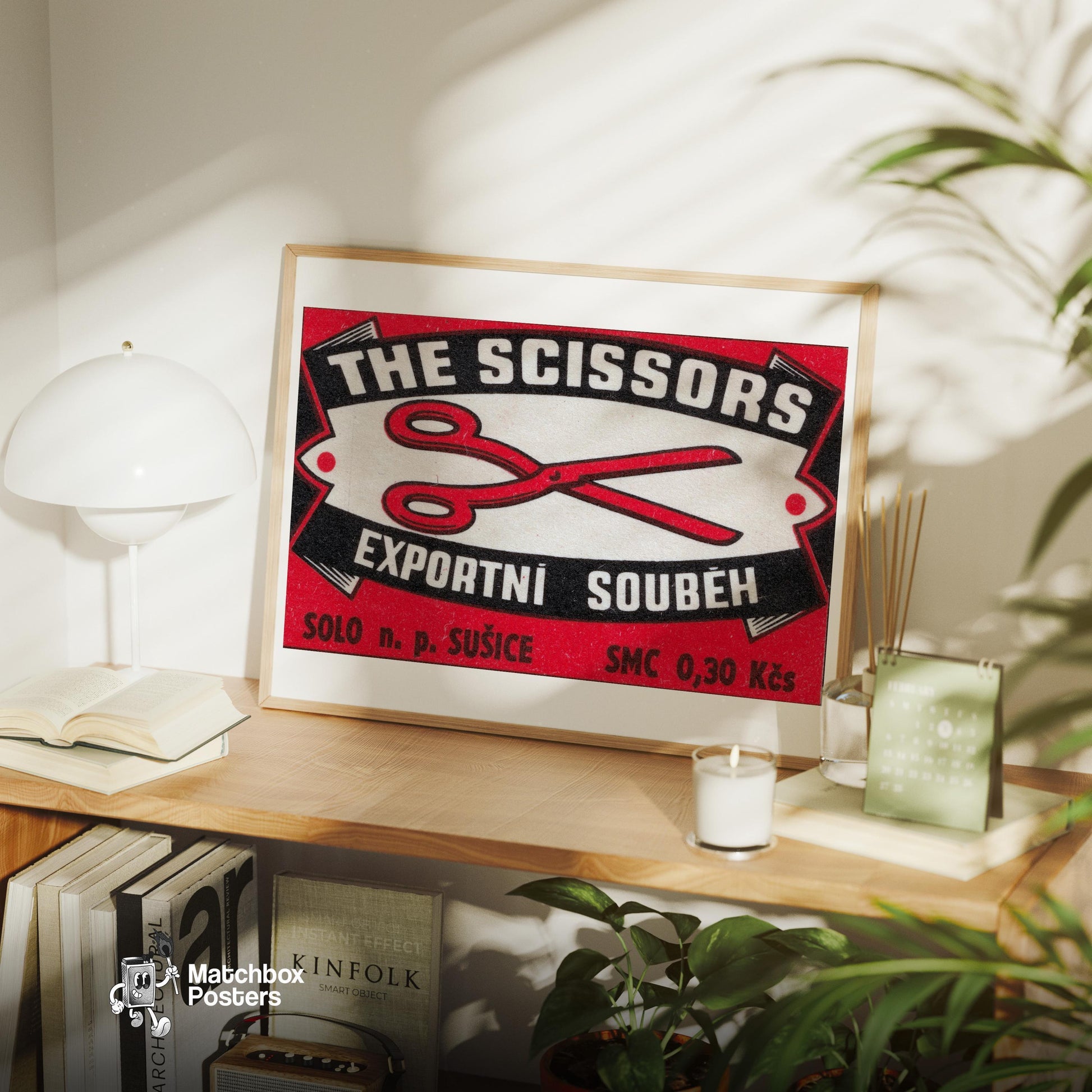Red Scissors Illustration - vintage matchbox label print - office wall