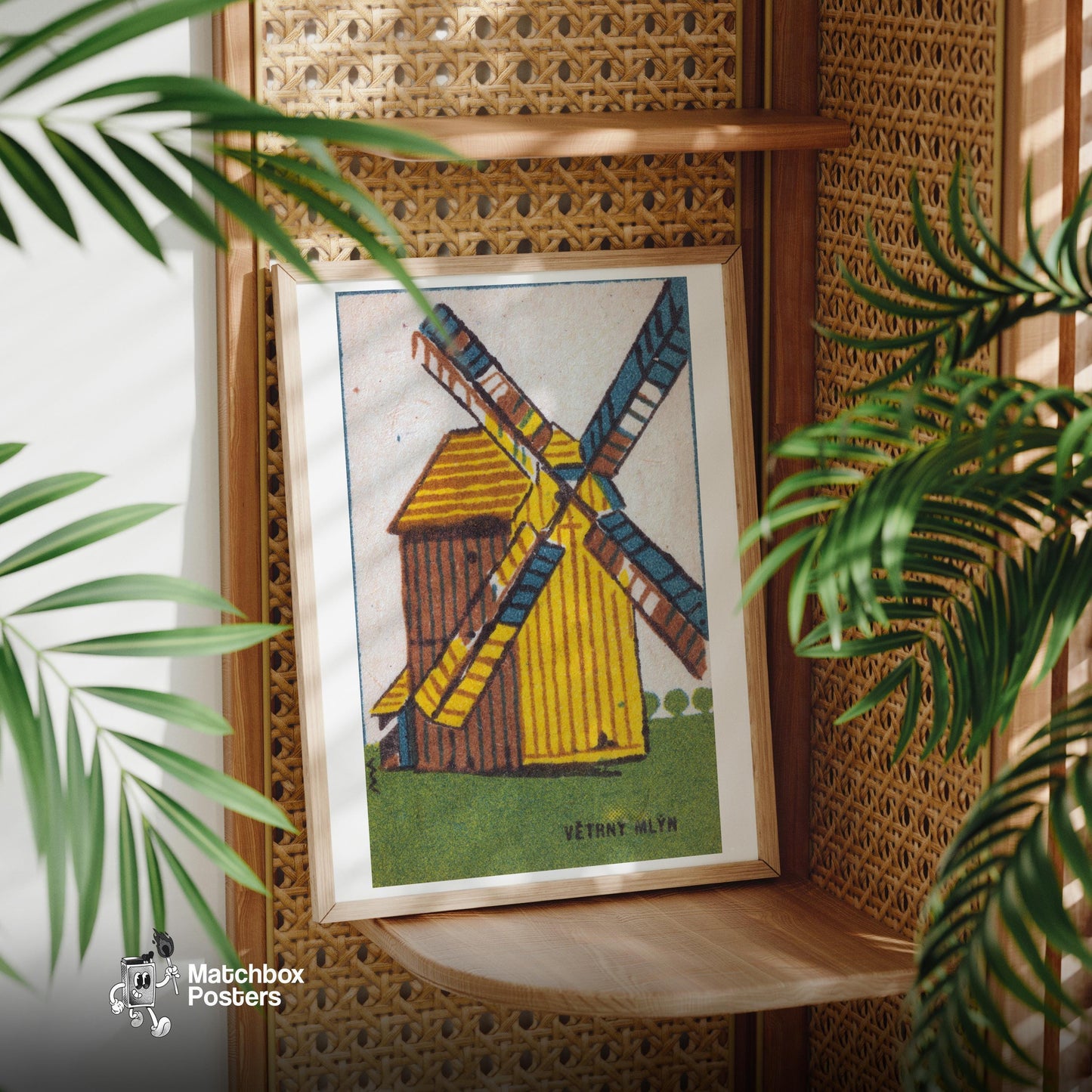 Windmill - vintage matchbox label print - office wall