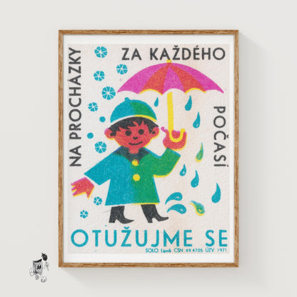 Child with Umbrella - vintage matchbox label print