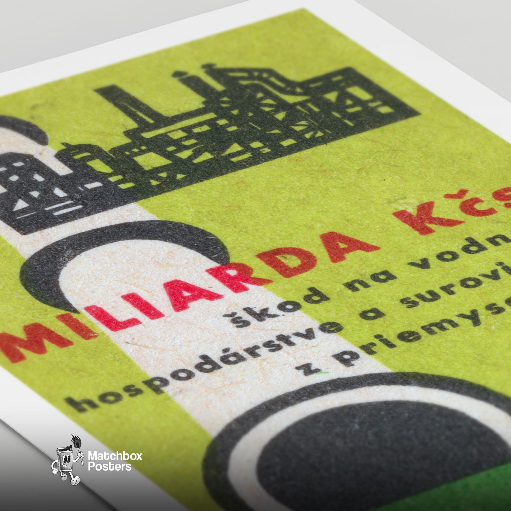 Industrial Factory - vintage matchbox label print - close-up detail
