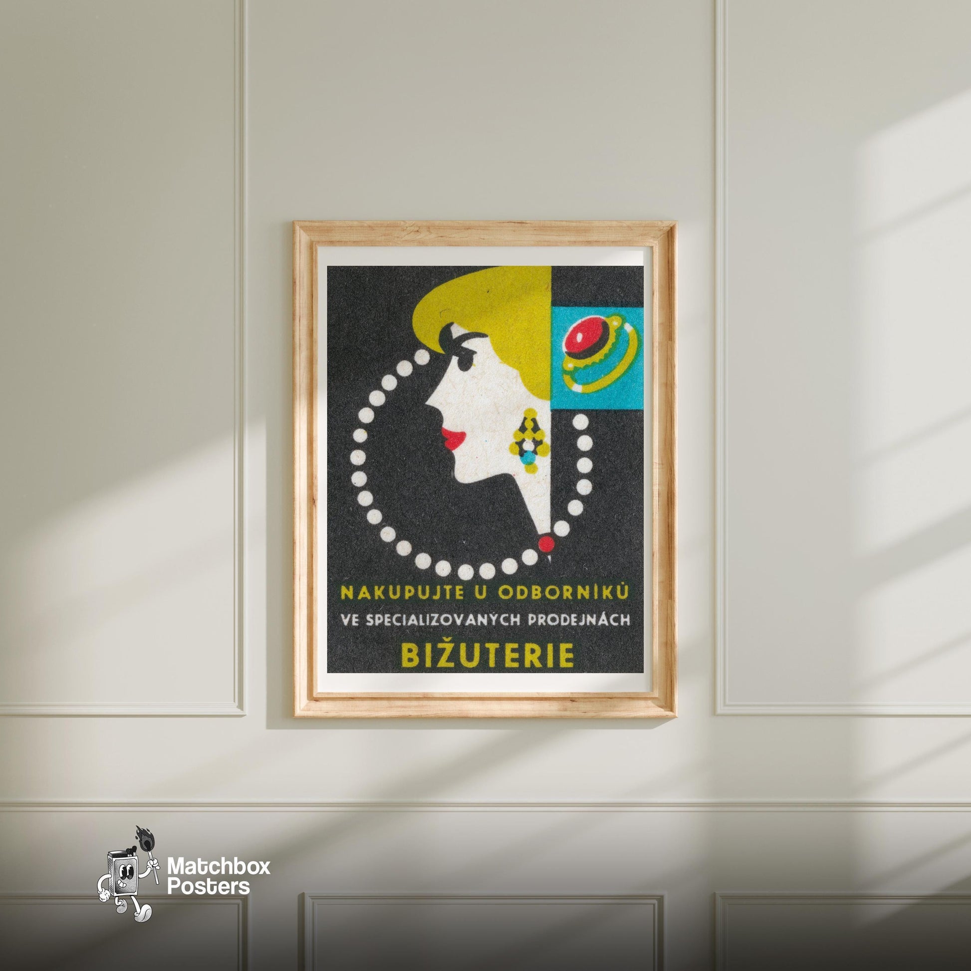 Jewelry Store Woman - vintage matchbox label print - bedroom mockup