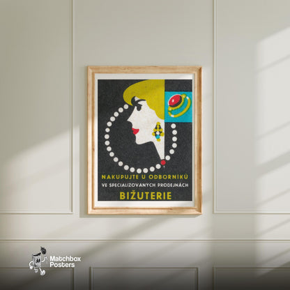 Jewelry Store Woman - vintage matchbox label print - bedroom mockup