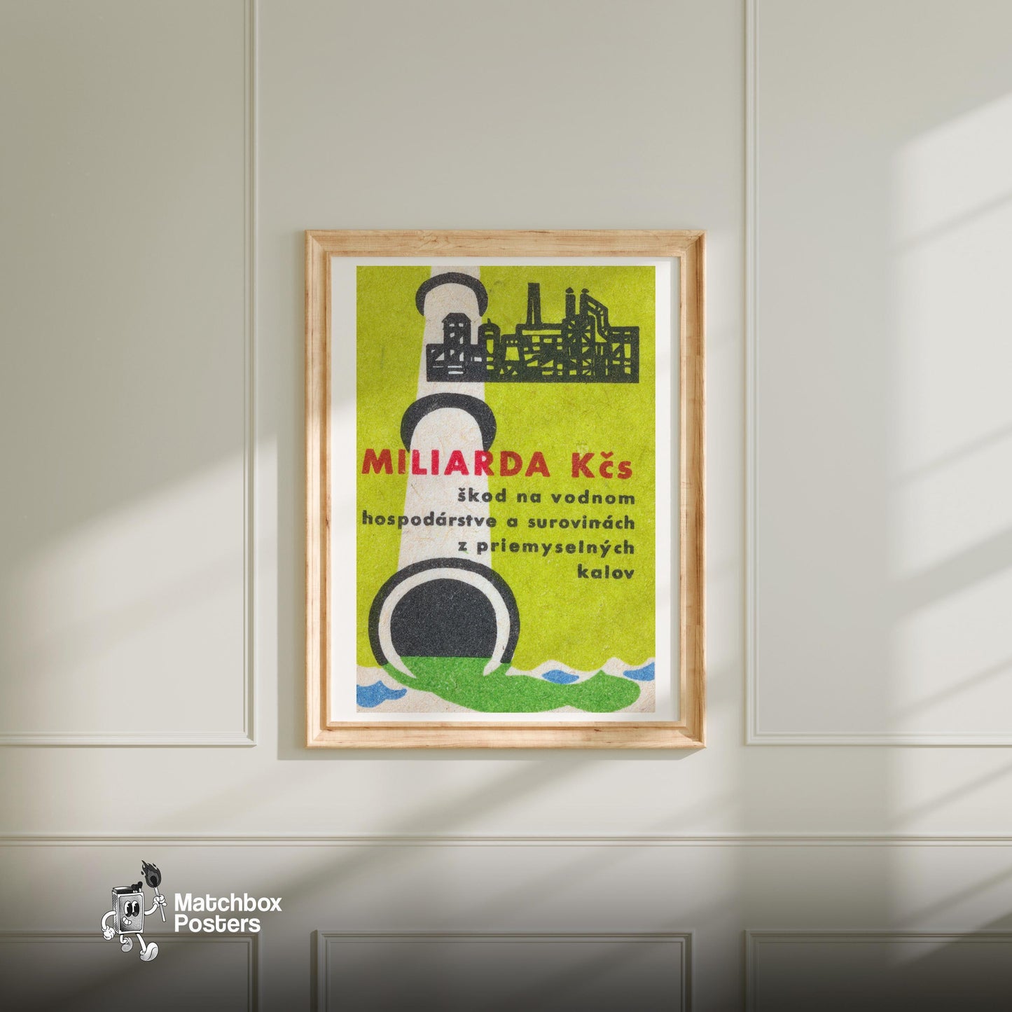 Industrial Factory - vintage matchbox label print - bedroom mockup