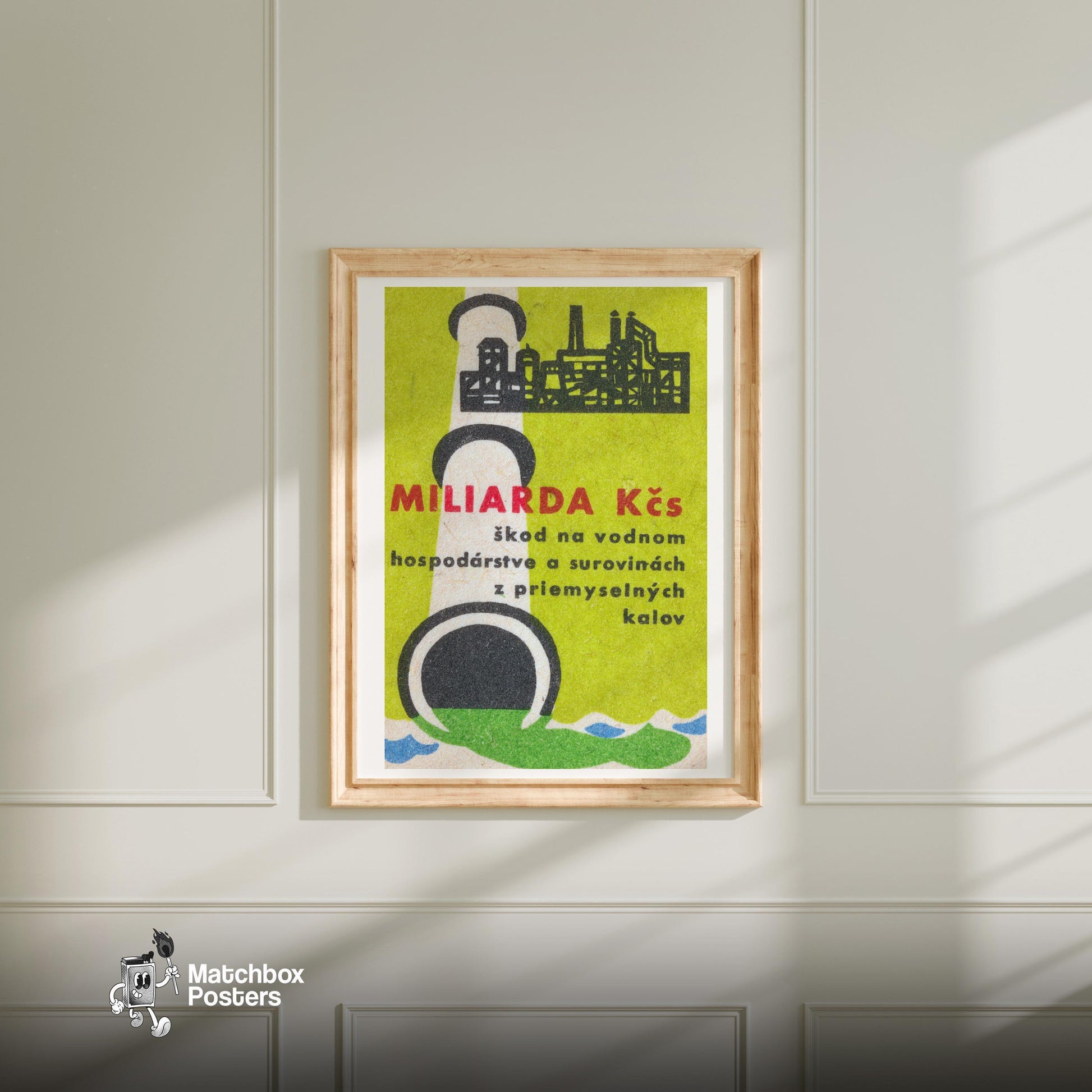 Industrial Factory - vintage matchbox label print - bedroom mockup