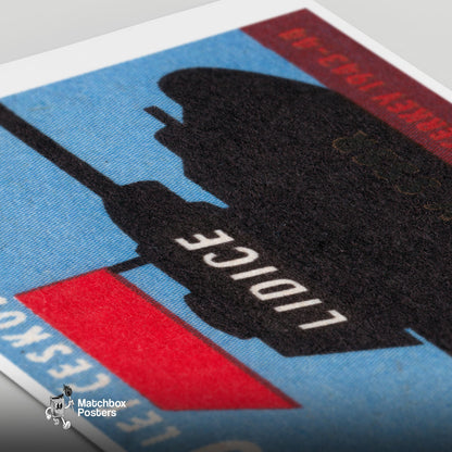 Tank with Red Flag - vintage matchbox label print - close-up detail
