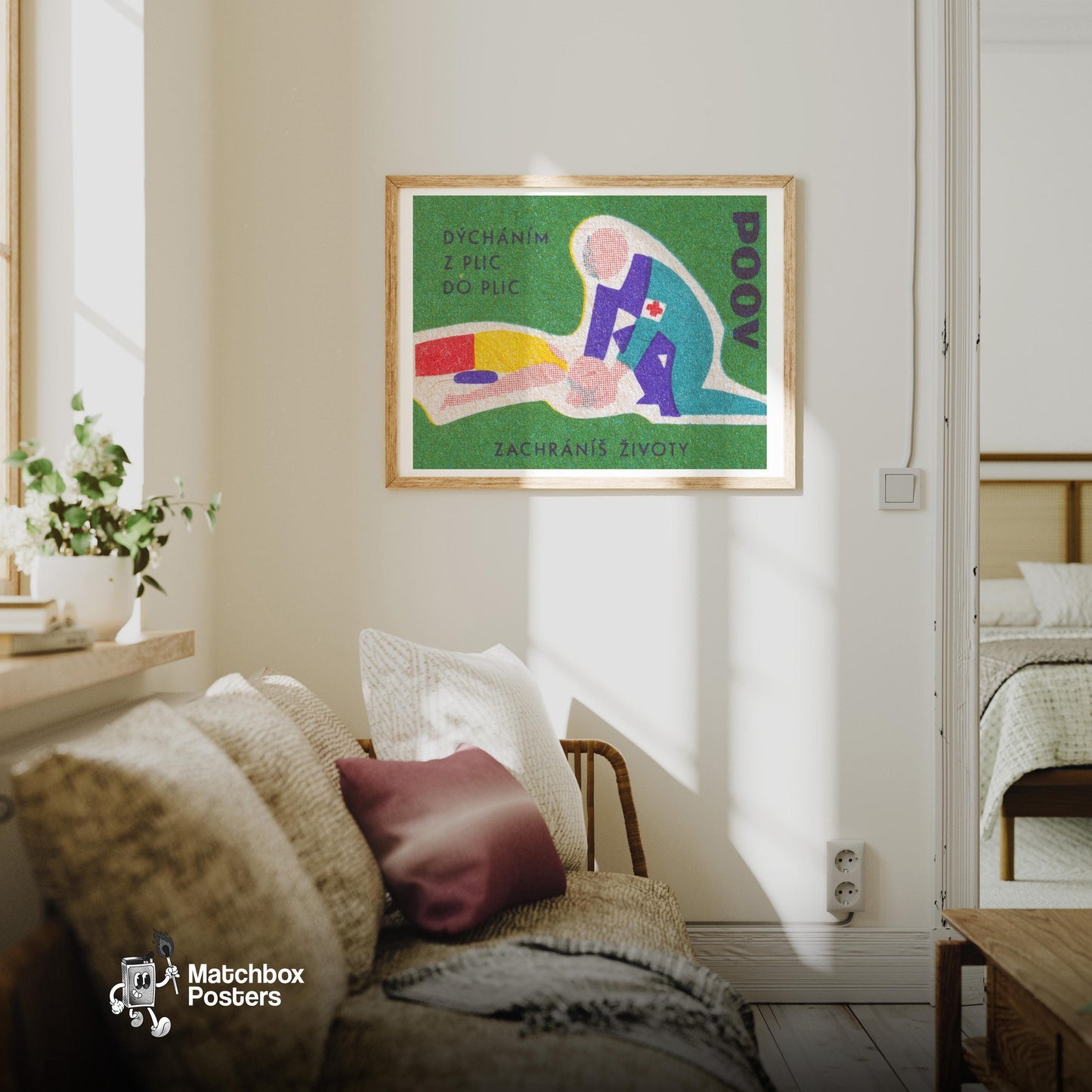 CPR Training - vintage matchbox label print - living room mockup