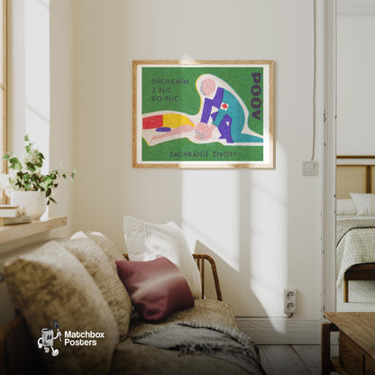 CPR Training - vintage matchbox label print - living room mockup