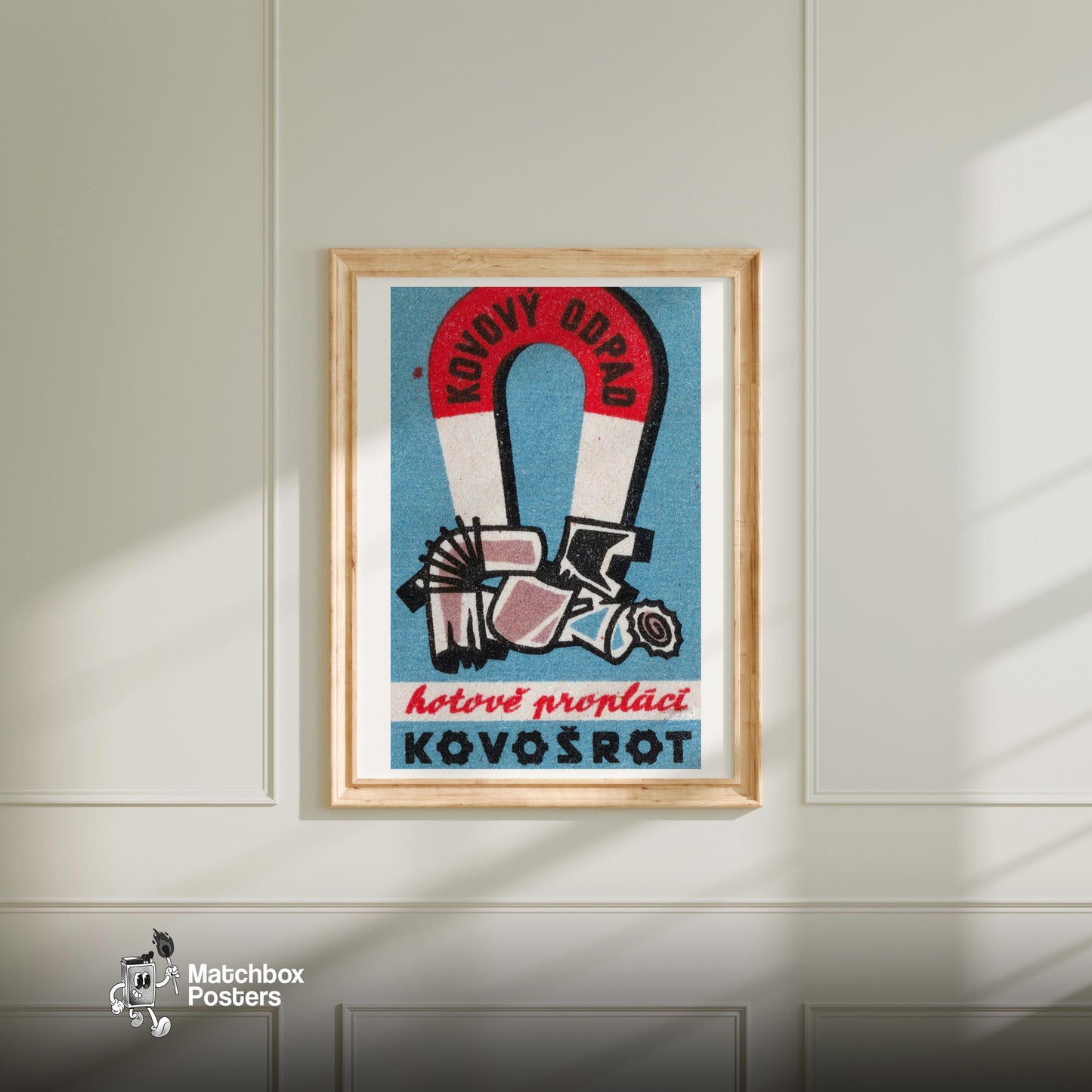 Magnetic Scrap Metal - vintage matchbox label print - bedroom mockup