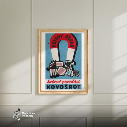 Magnetic Scrap Metal - vintage matchbox label print - bedroom mockup
