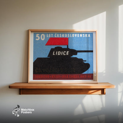 Tank with Red Flag - vintage matchbox label print - size comparison