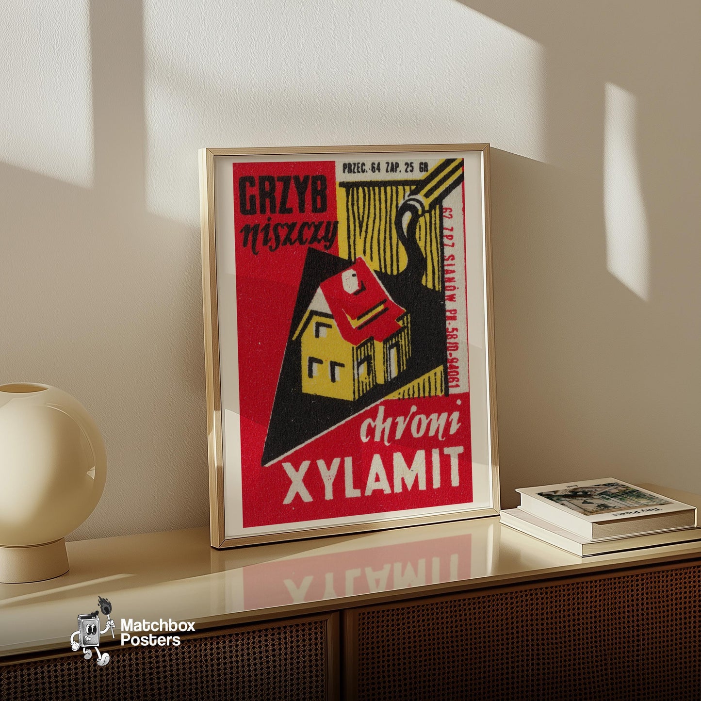 Protect Houses From Fungus - vintage matchbox label print - size comparison