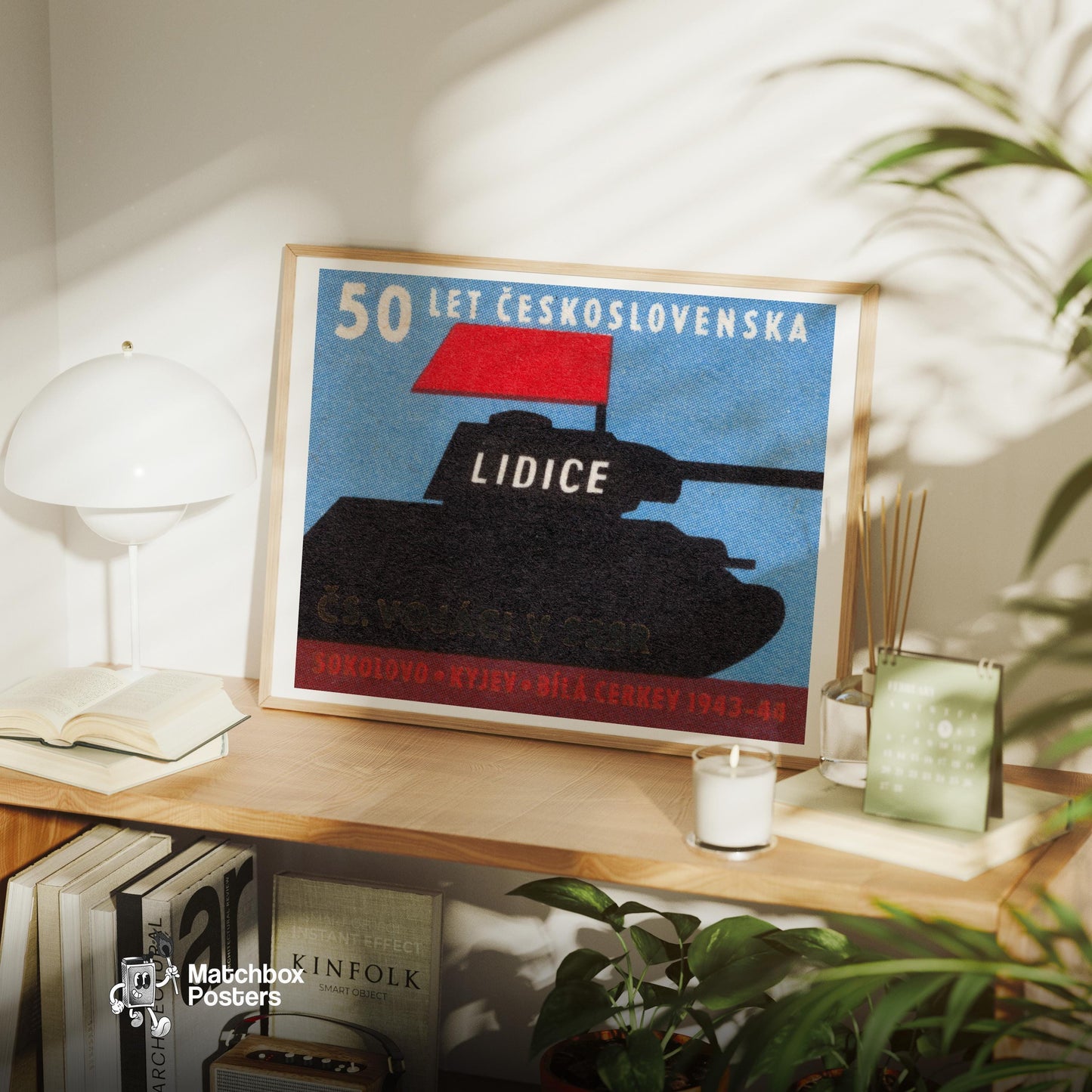 Tank with Red Flag - vintage matchbox label print - office wall