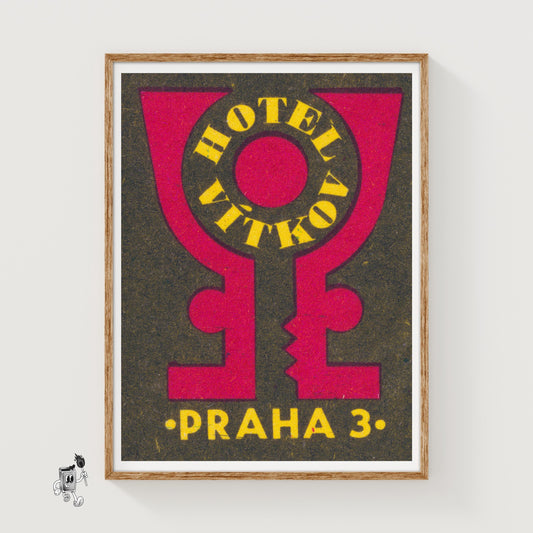 Hotel Vitkov Prague - vintage matchbox label print
