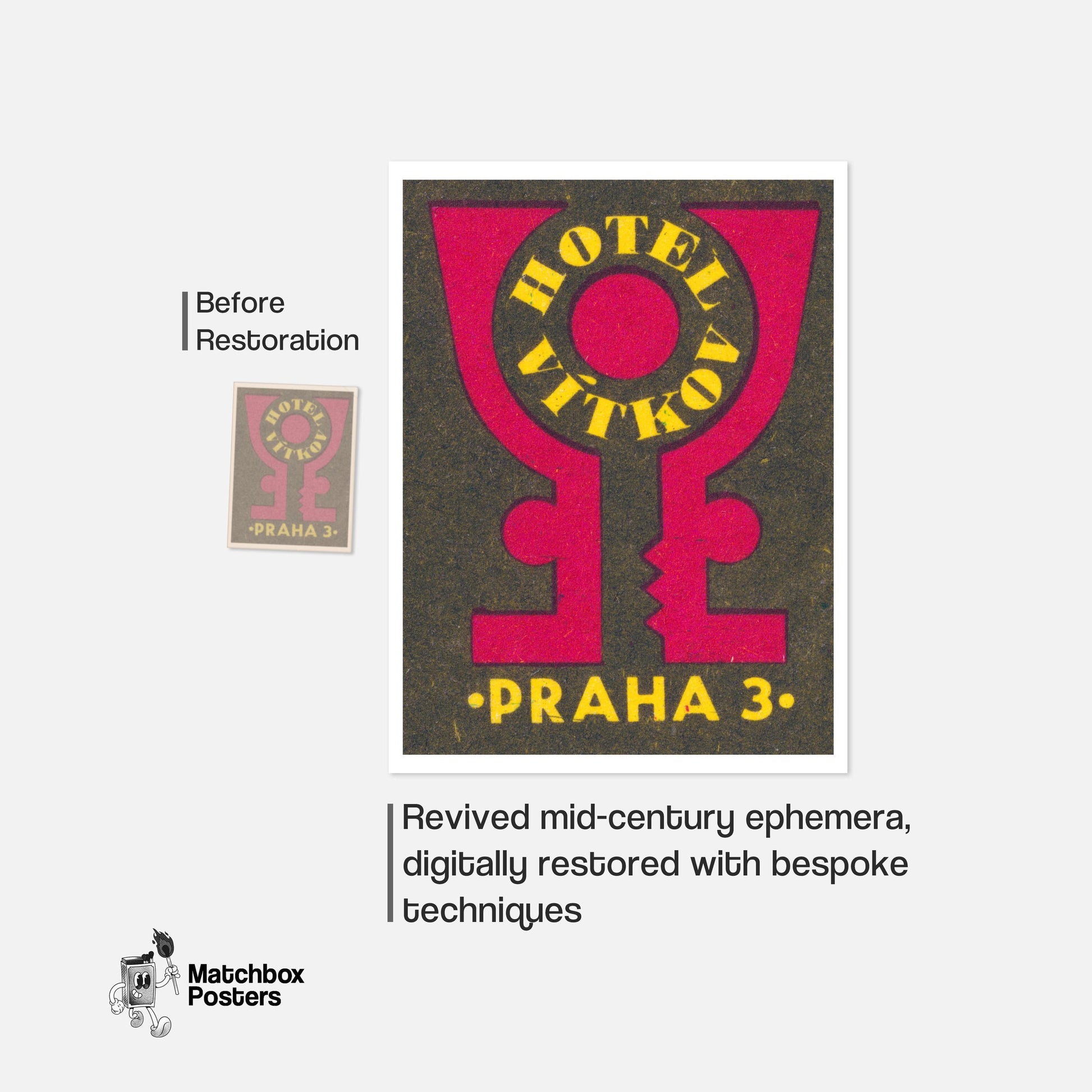 Hotel Vitkov Prague - vintage matchbox label print - framed wall art preview