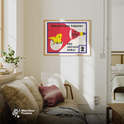 Hatching Chicks - vintage matchbox label print - living room mockup