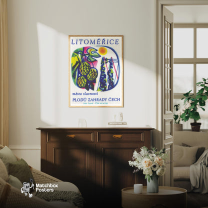 Hops and Trellises - vintage matchbox label print - living room mockup