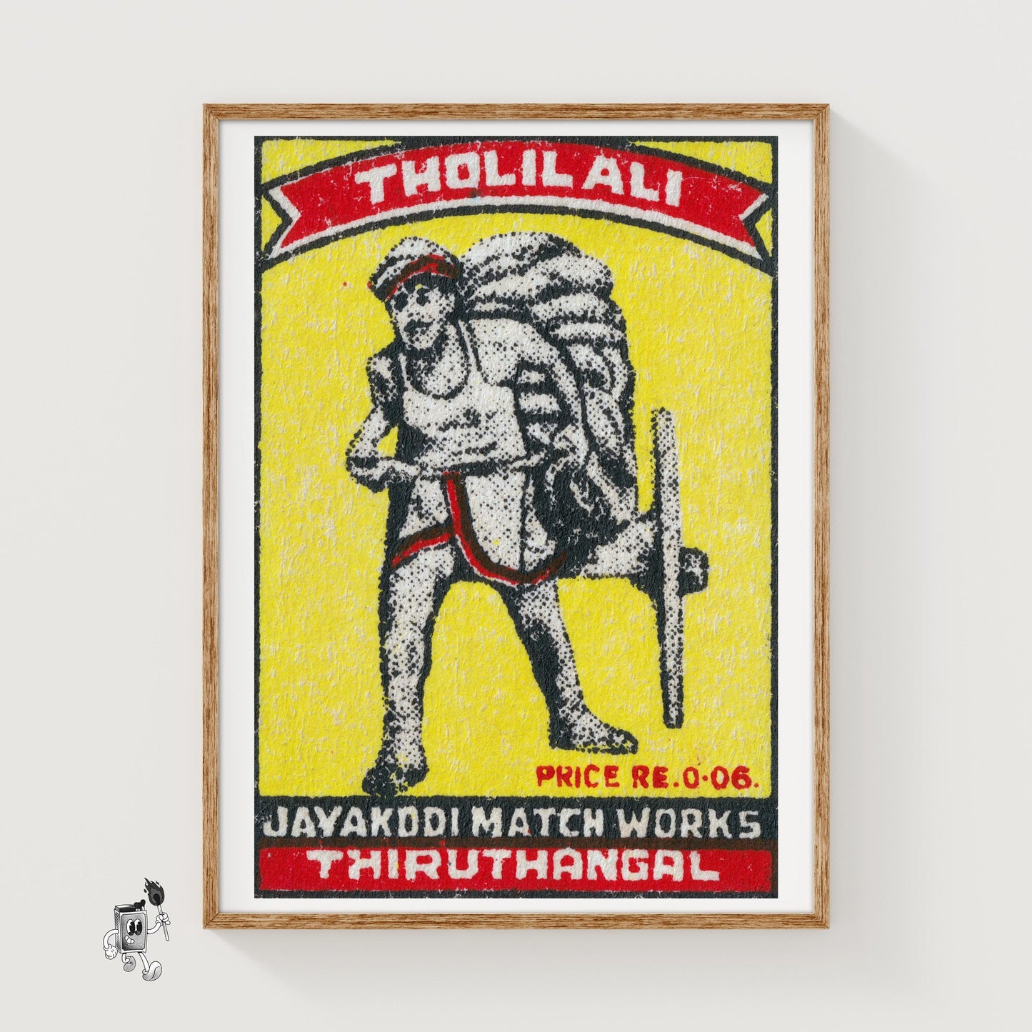 Worker with Wheelbarrow - vintage matchbox label print