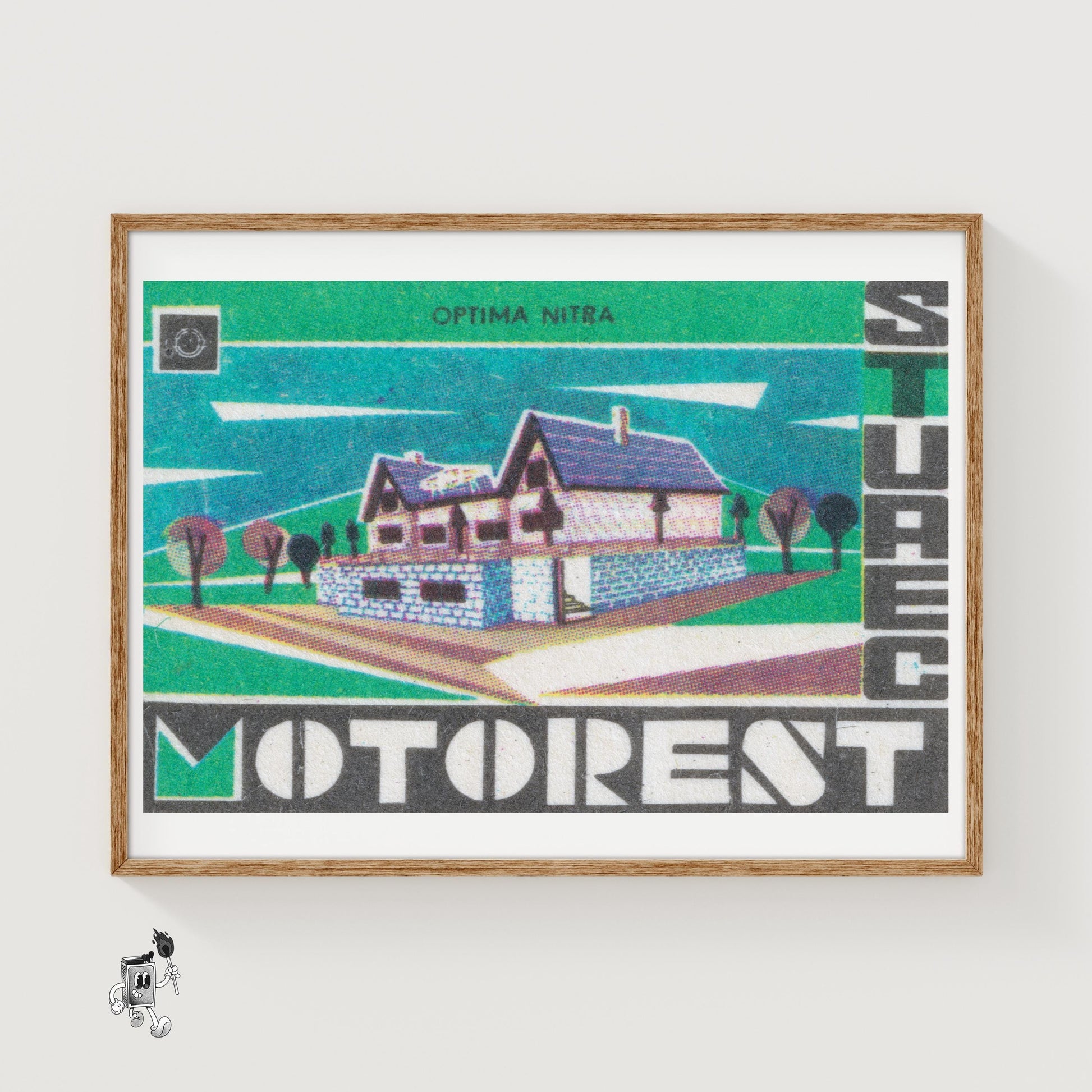 Forest Motel - vintage matchbox label print