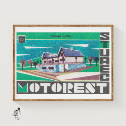 Forest Motel - vintage matchbox label print